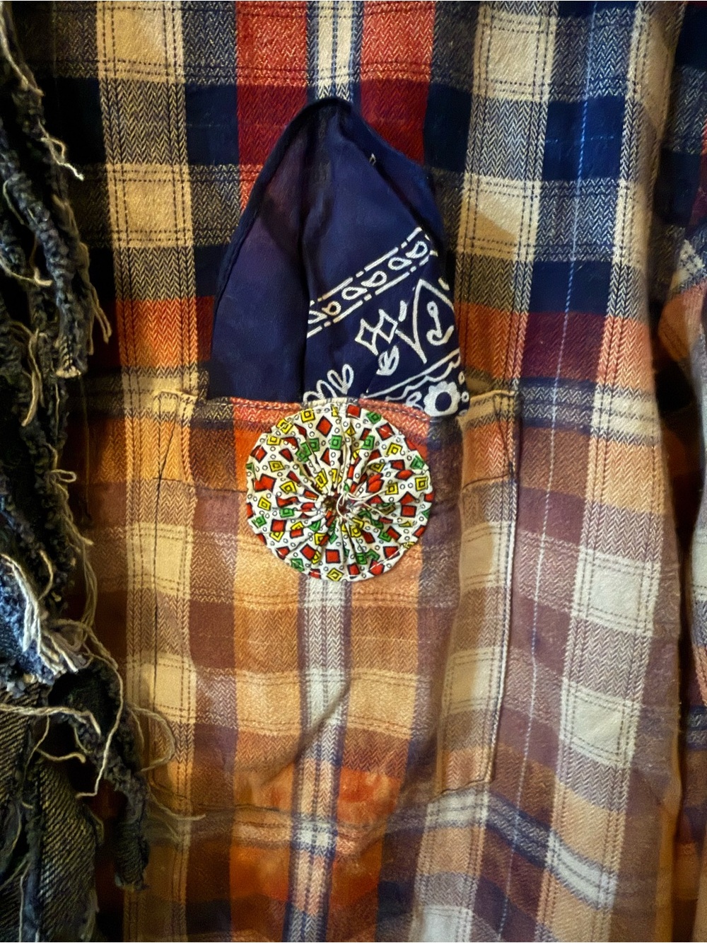 Upcycled Women's Red & Blue Plaid Button-Down Flannel Shirt - Picture 4 of 8